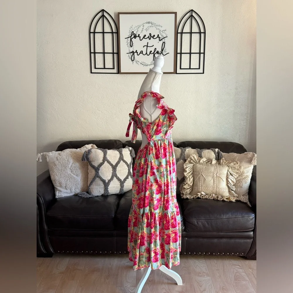 Peyton & Parker Women's Short Sleeve Floral Print Maxi Dress Size L Boho Summer